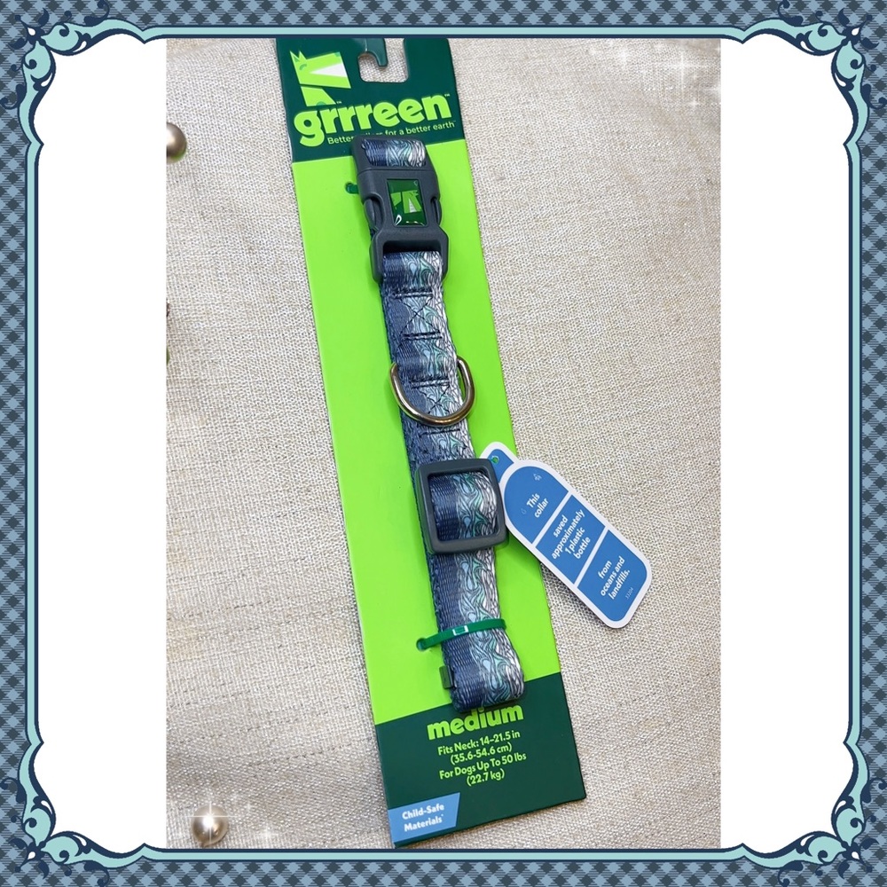 M Grrreen Adjustable Dog Collar Ombre Blue Earth Day Climate Eco-Friendly MEDIUM